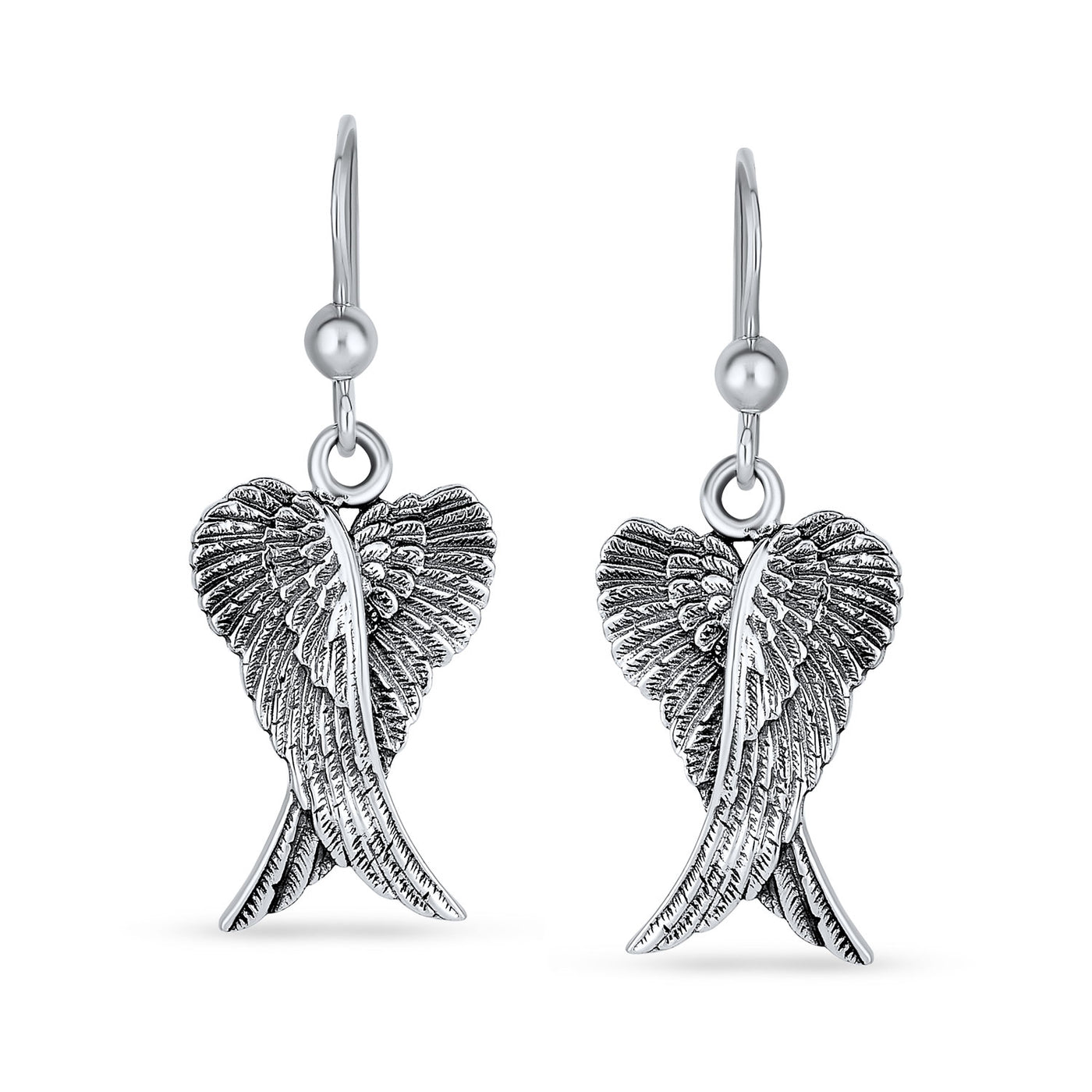 Guardian Angel Wings Feather Dangle Earrings Sterling Silver Fish Hook