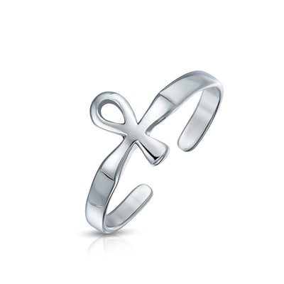Set of 2 Egyptian Ankh Cross and Celtic Trinity Knot Midi Toe Ring Silver