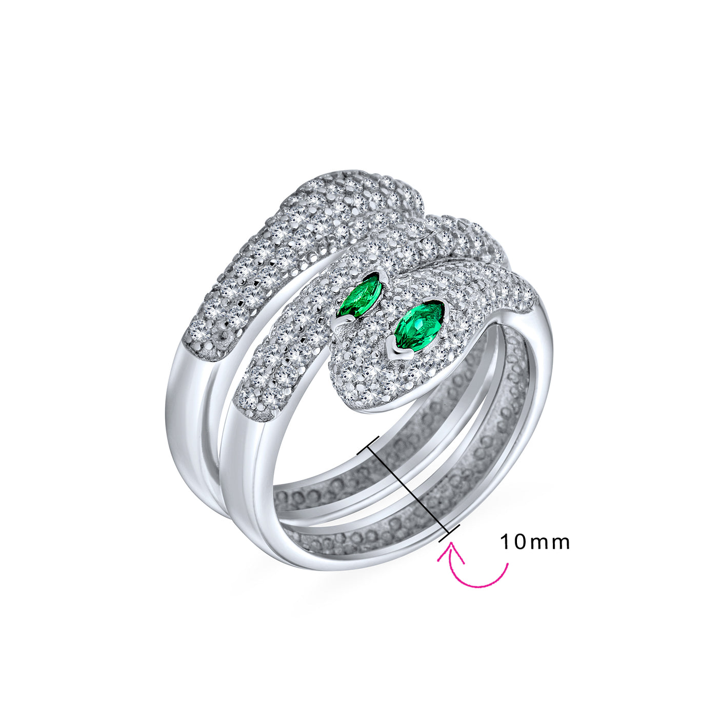 Egyptian Style CZ Emerald Green Eye Bypass Wrap Serpent Snake Ring