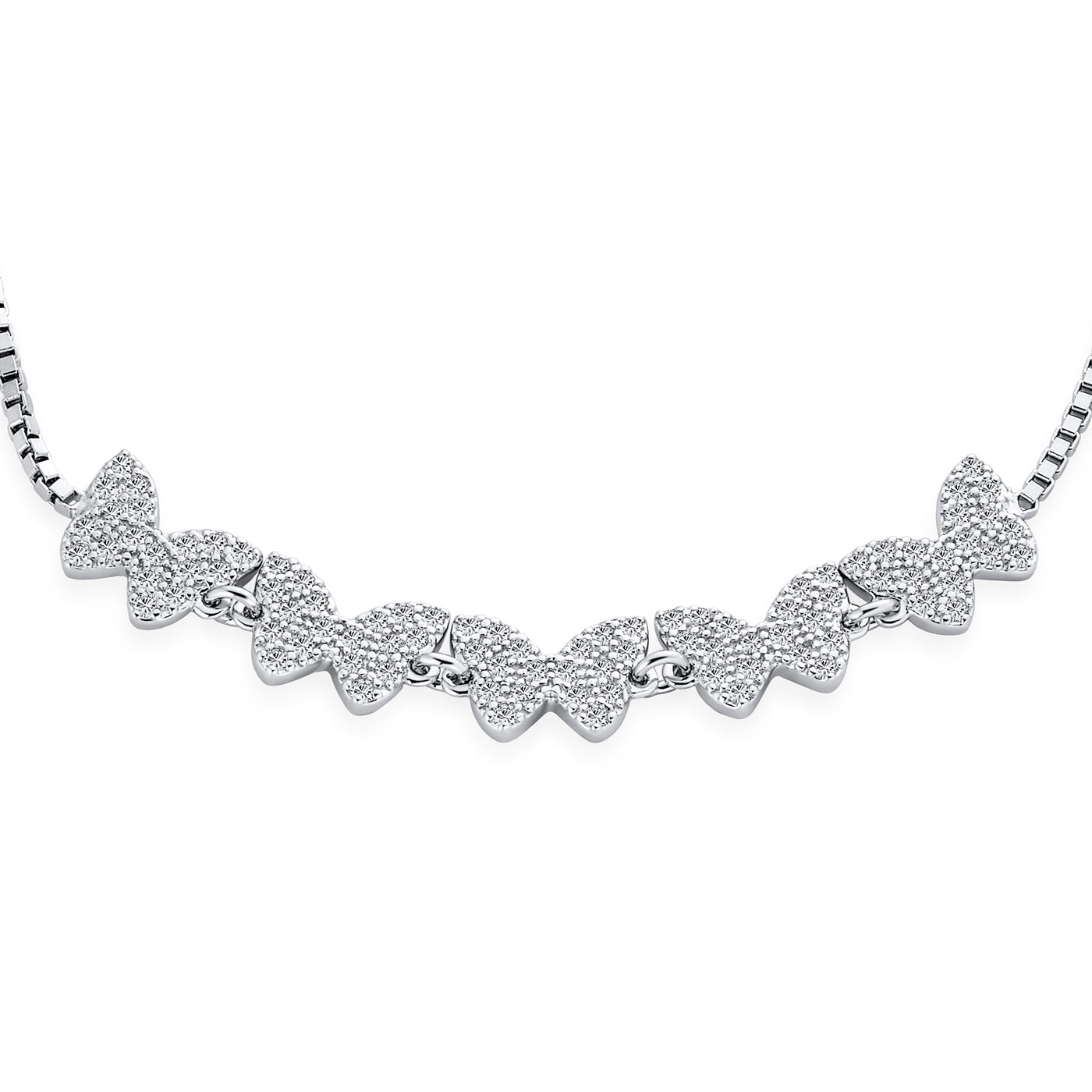 Set of 2 Butterfly & Love Knot CZ Bolo Bracelet Set Sterling Silver Adjustable