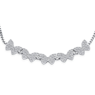 Set of 2 Butterfly & Love Knot CZ Bolo Bracelet Set Sterling Silver Adjustable