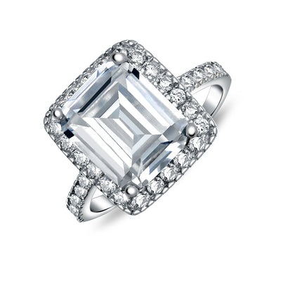 5CT Emerald Cut CZ Halo Engagement Ring Thin Pave Band