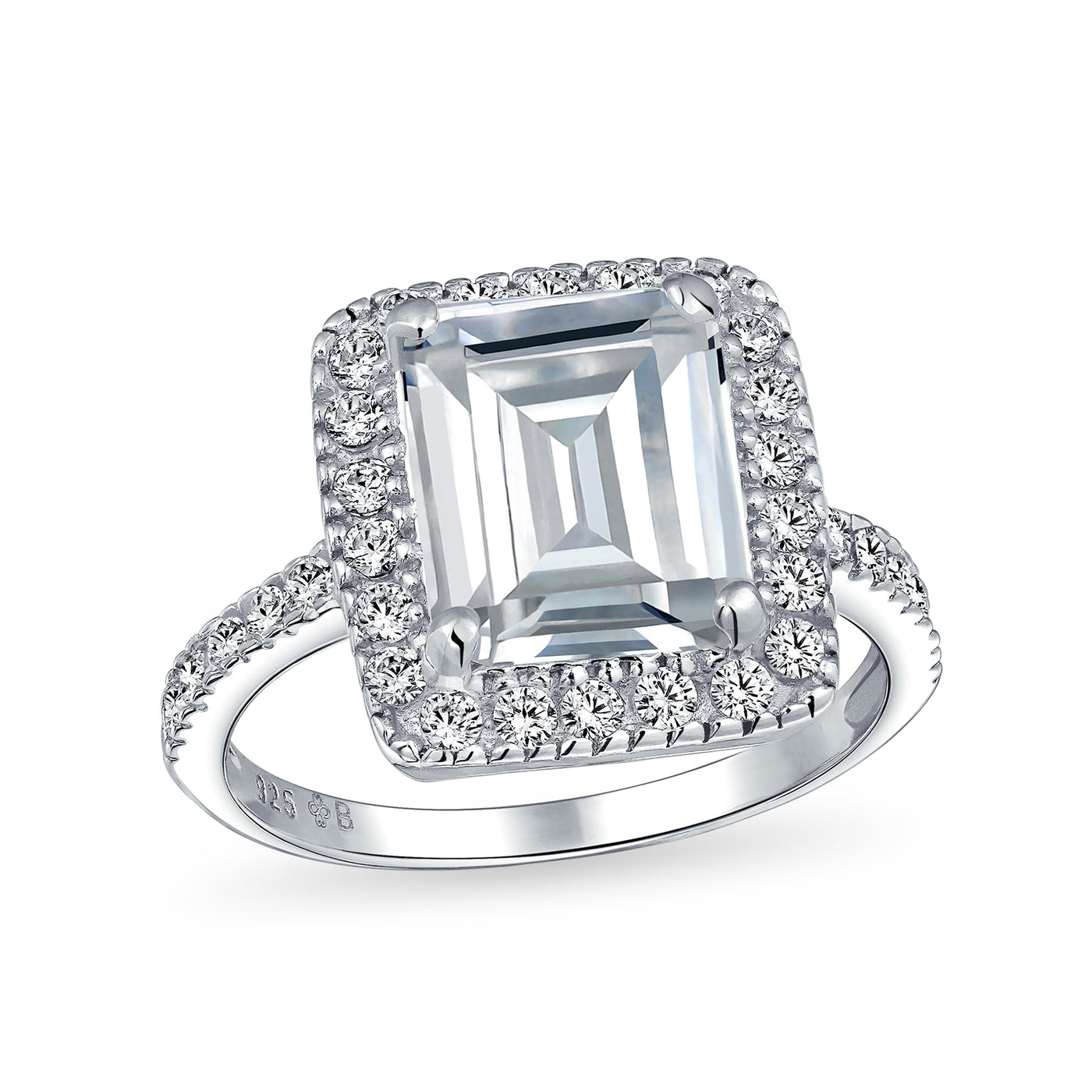 5CT Emerald Cut CZ Halo Engagement Ring Thin Pave Band