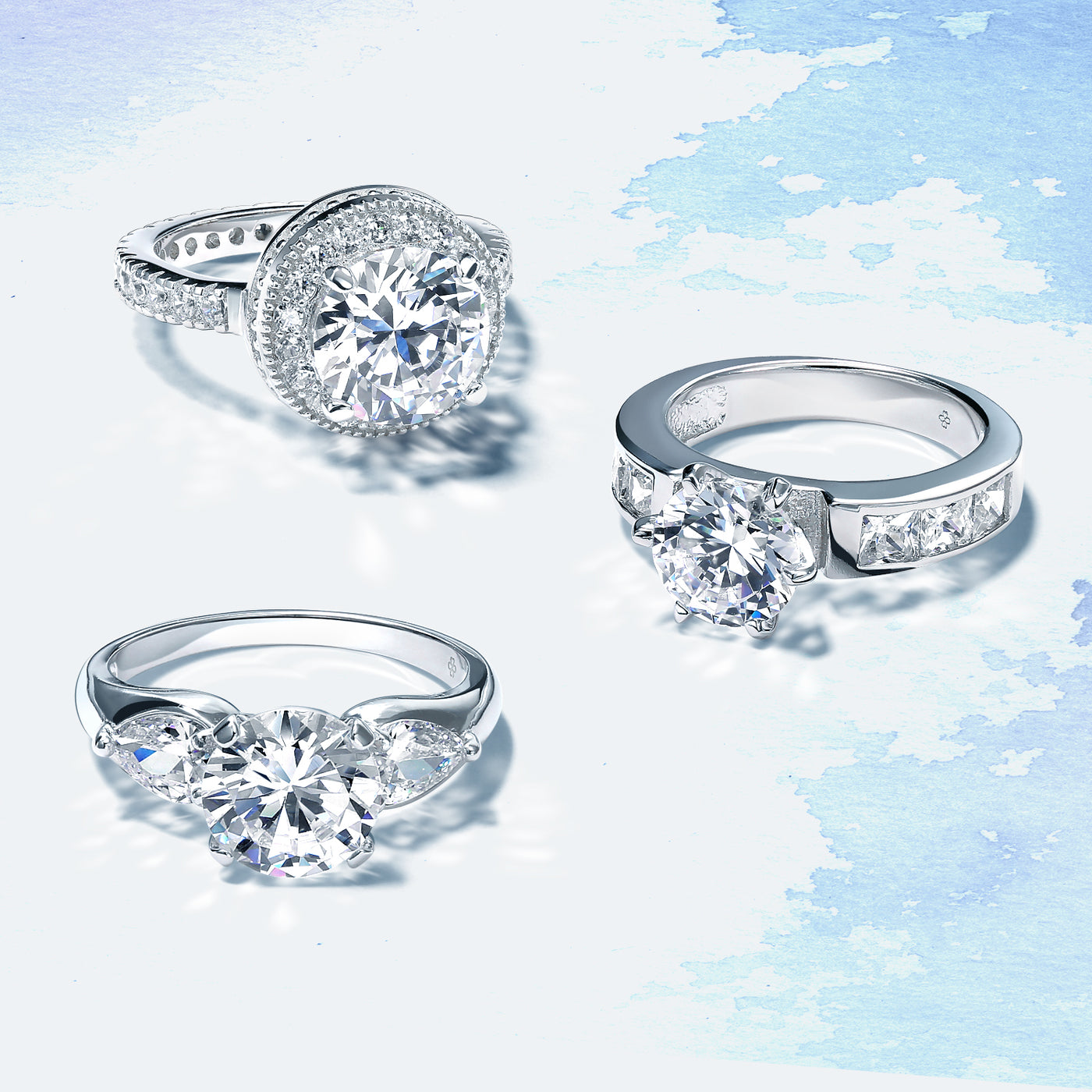 2CT CZ Round Solitaire Engagement Ring CZ Side Stones