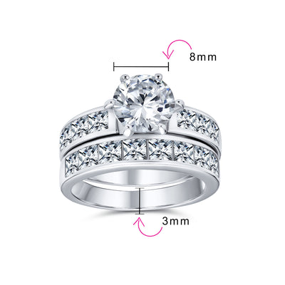 3CT Round Solitaire CZ Side Stone Band Statement Ring Set