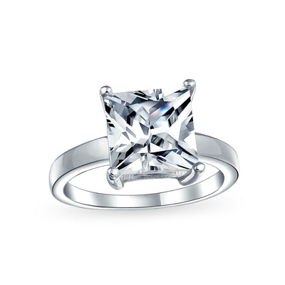 Classic 3CT Princess Cut Solitaire Engagement Ring in Sterling Silver