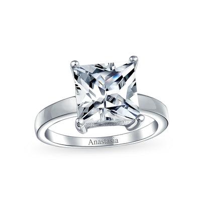 3CT Princess Cut AAA CZ Solitaire Engagement Ring .925 Sterling Silver