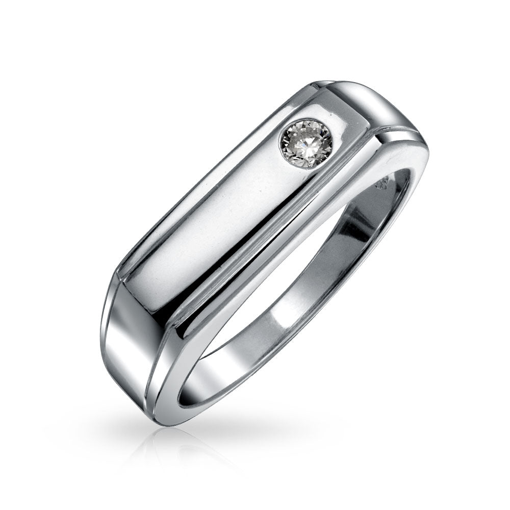 Geometric Pave CZ Mens Stainless Steel Rectangle Signet Wedding Band Ring - Bling Jewelry