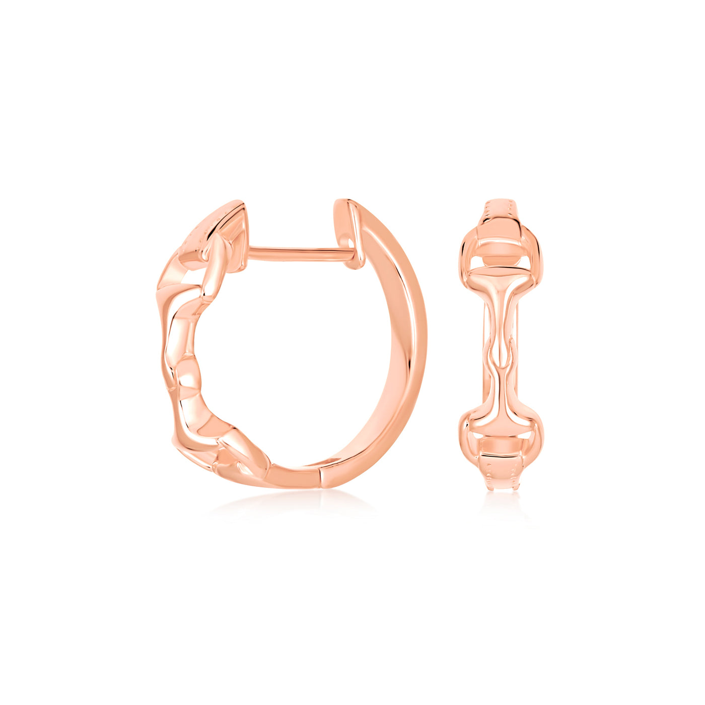 Horseshoe Pendant Necklace & Snaffle Bit Hoop Earrings Set Rose Gold Plated