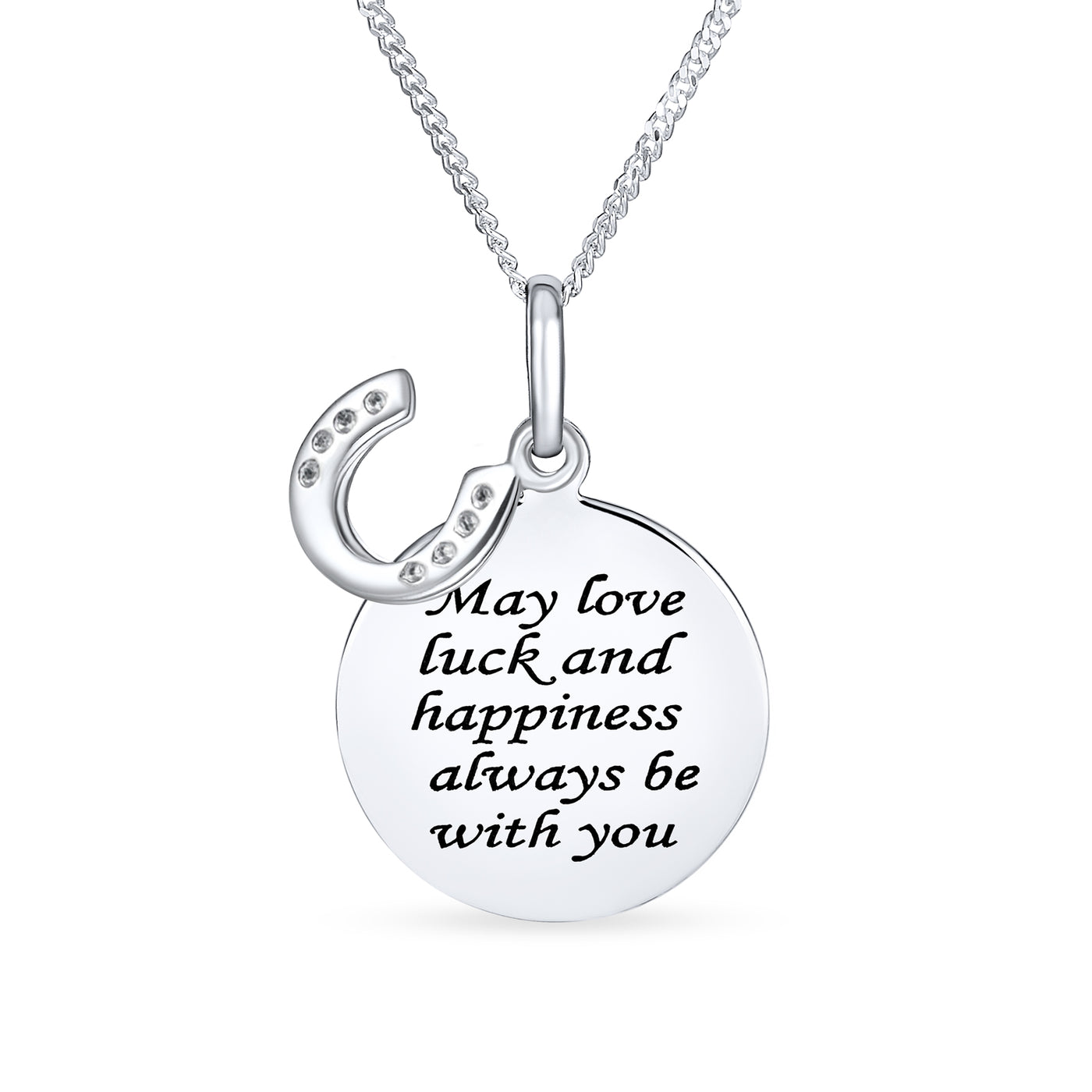 Round Inspirational Saying Quote CZ Horseshoe Necklace & Stud Earrings Set