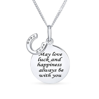 Round Inspirational Saying Quote CZ Horseshoe Necklace & Stud Earrings Set