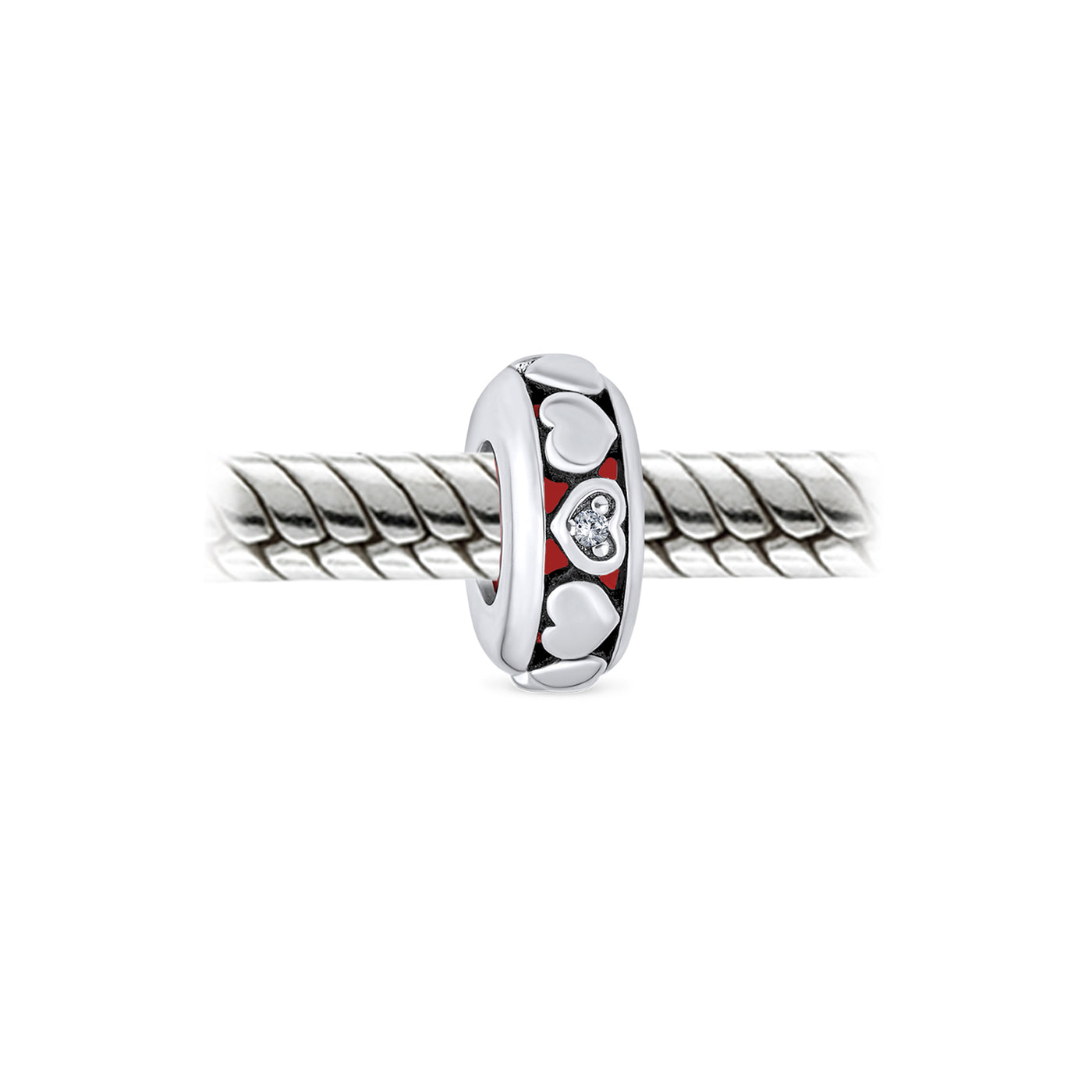 Set of 2 Valentine Lovers Eternity Hearts Charm Bead Sterling Silver