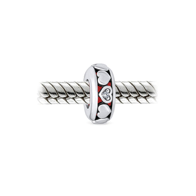 Set of 2 Valentine Lovers Eternity Hearts Charm Bead Sterling Silver