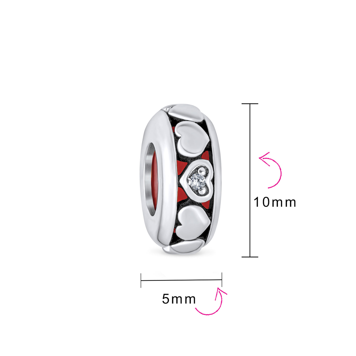 Set of 2 Valentine Lovers Eternity Hearts Charm Bead Sterling Silver