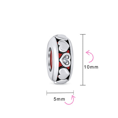 Set of 2 Valentine Lovers Eternity Hearts Charm Bead Sterling Silver