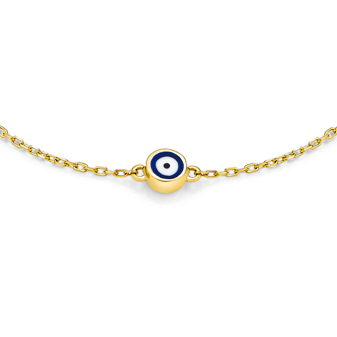 Real 14K Yellow Gold Amulet Blue Tiny Evil Eye Charm Bracelet Adjustable