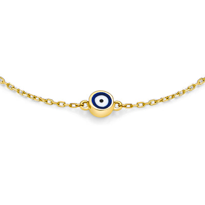 Real 14K Yellow Gold Amulet Blue Tiny Evil Eye Charm Bracelet Adjustable