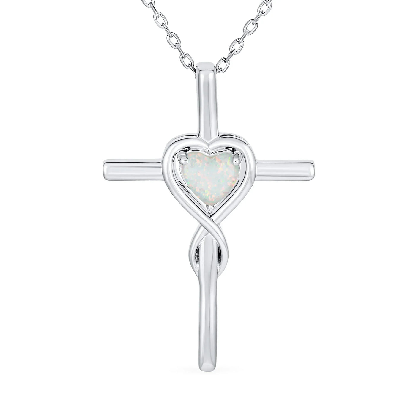 Timeless Faith Hope Love White Opal Heart Infinity Cross Pendant Necklace Silver - Bling Jewelry