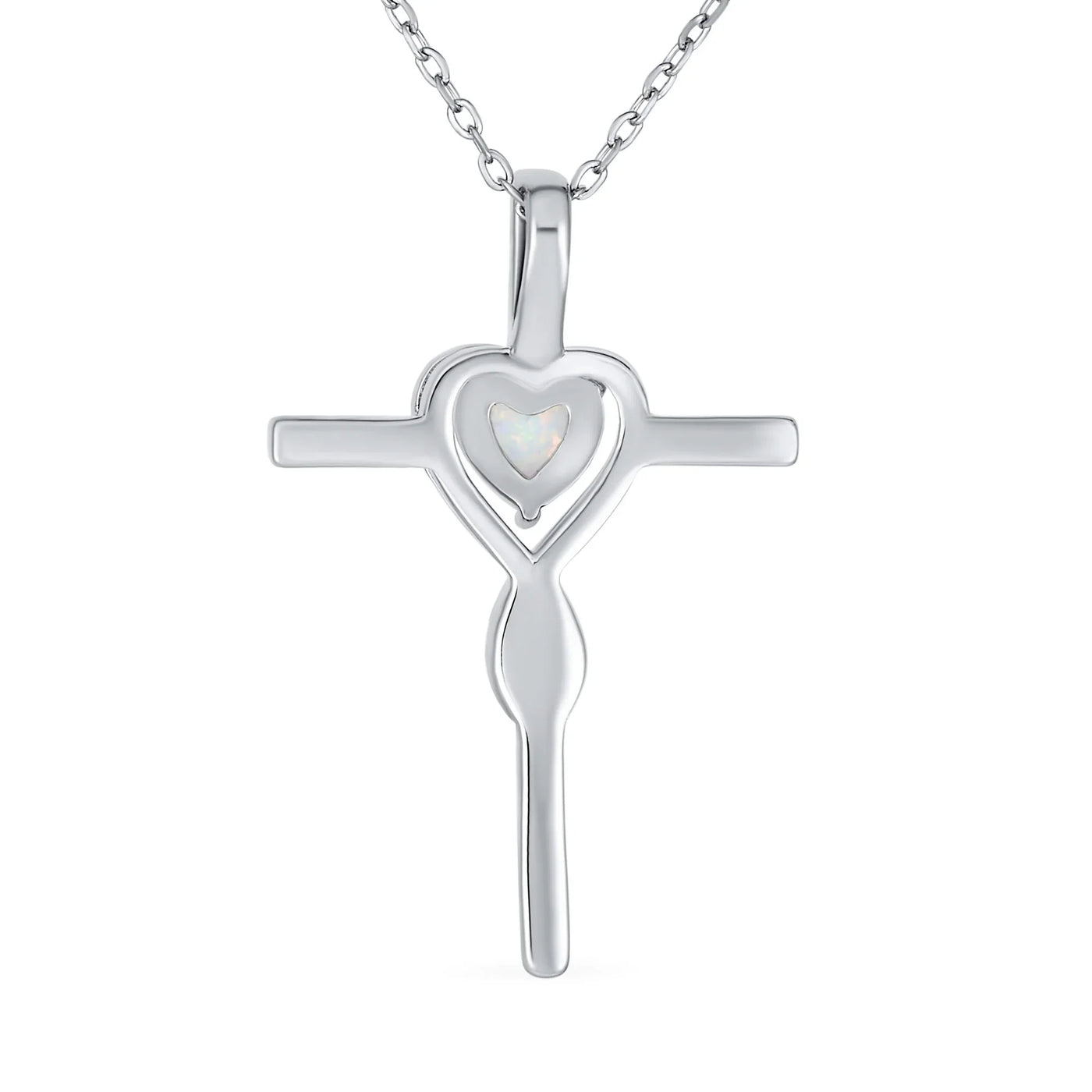 Timeless Faith Hope Love White Opal Heart Infinity Cross Pendant Necklace Silver - Bling Jewelry