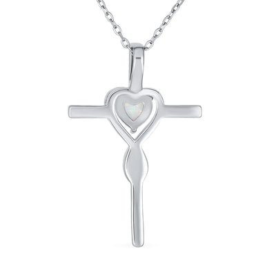 Timeless Faith Hope Love White Opal Heart Infinity Cross Pendant Necklace Silver - Bling Jewelry
