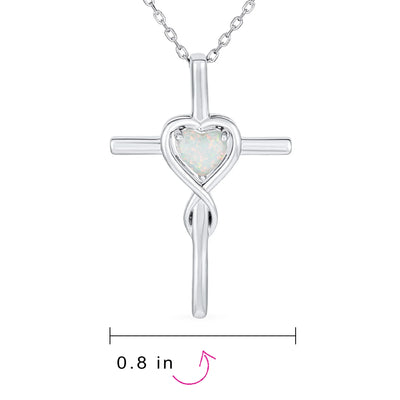Timeless Faith Hope Love White Opal Heart Infinity Cross Pendant Necklace Silver - Bling Jewelry