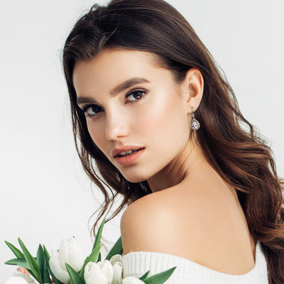 2.25CT Prom Crystal Halo Teardrop CZ Earrings Silver