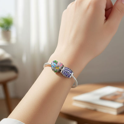 Set of 2 Floral Heart & Daddy's Little Girl Charm Bead Sterling Silver