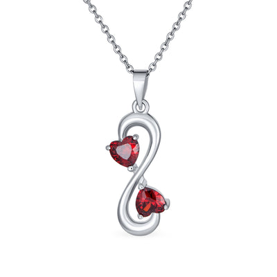 Red Infinity Heart Necklace & CZ Multi-Heart Bracelet Set Sterling Silver