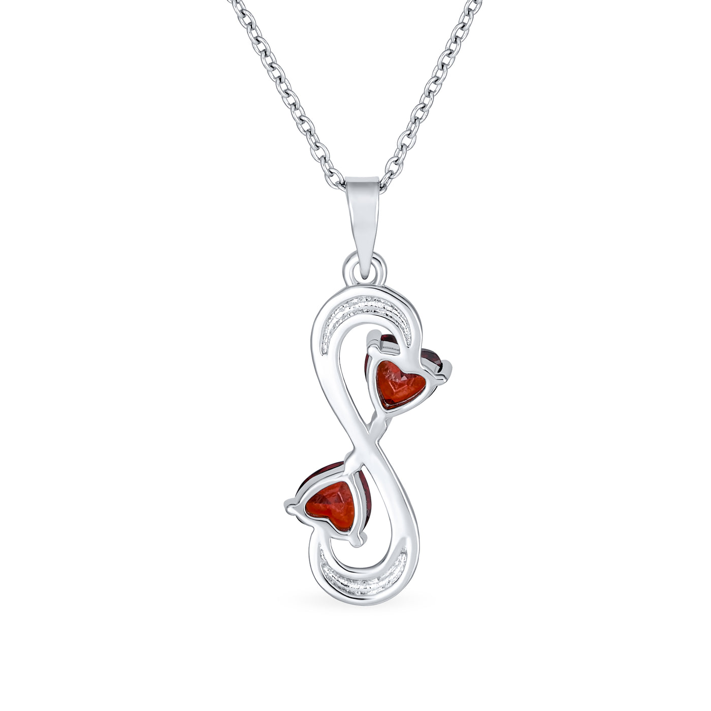 Red Infinity Heart Necklace & CZ Multi-Heart Bracelet Set Sterling Silver