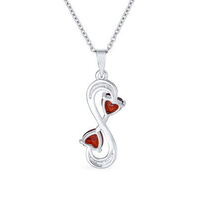 Red Infinity Heart Necklace & CZ Multi-Heart Bracelet Set Sterling Silver