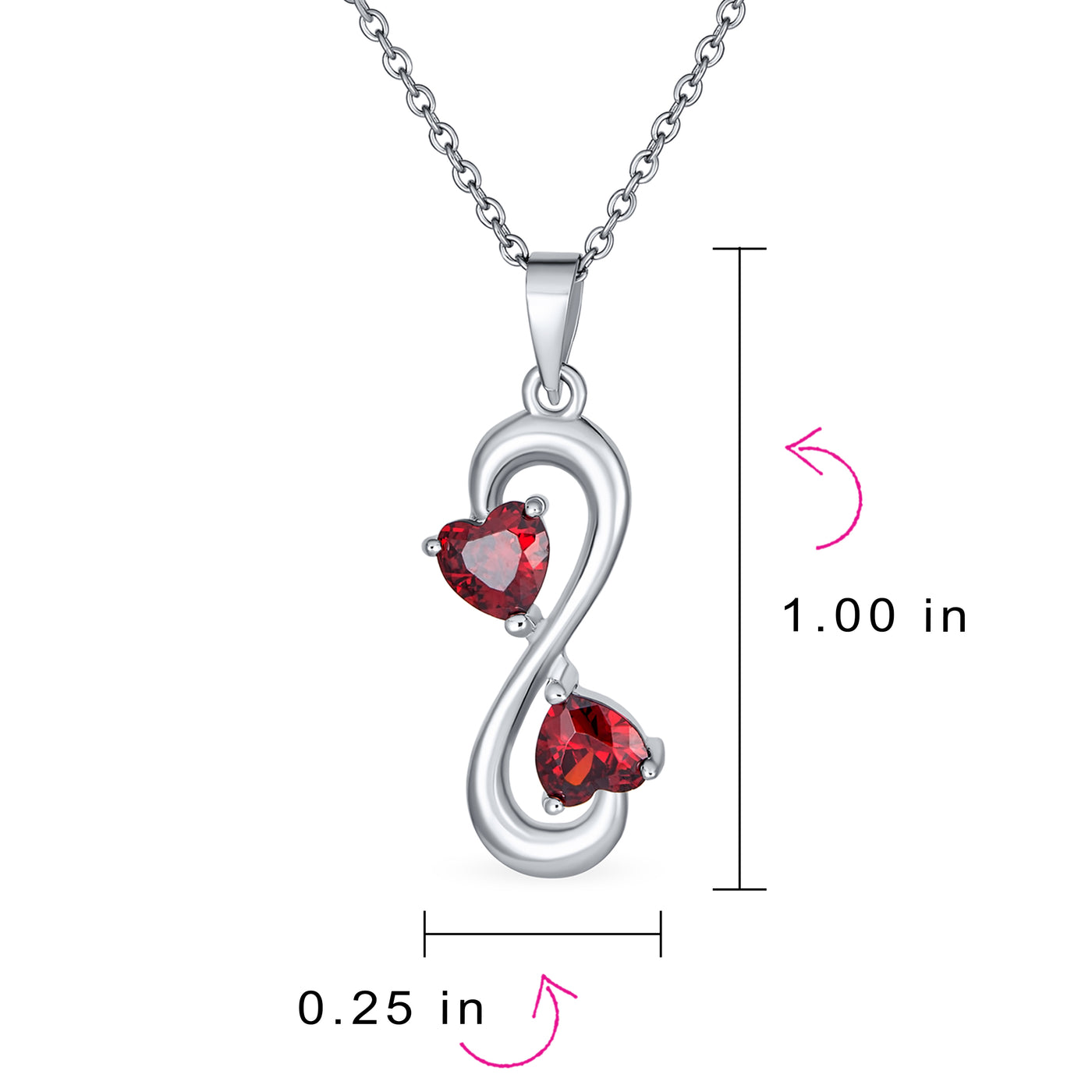 Red Infinity Heart Necklace & CZ Multi-Heart Bracelet Set Sterling Silver