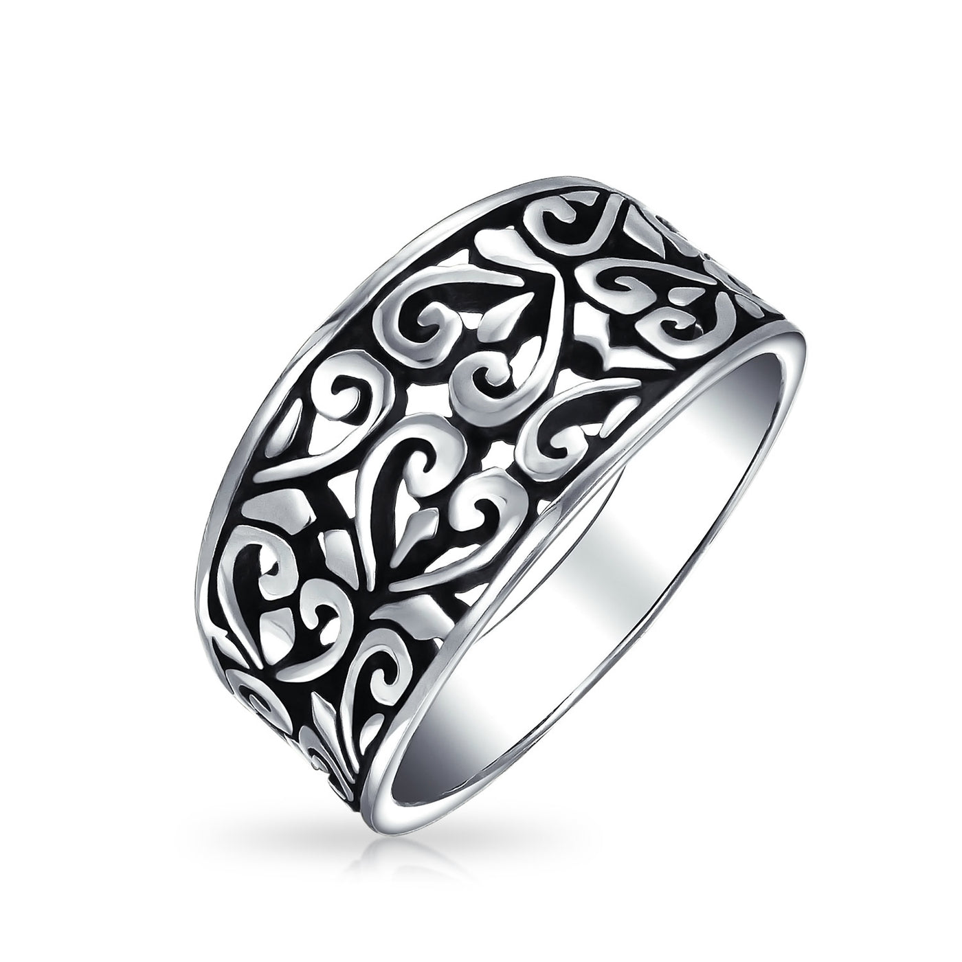 Boho Fashion Silver Ring with Open Swirl Hearts Filigree - Bling Jewelry