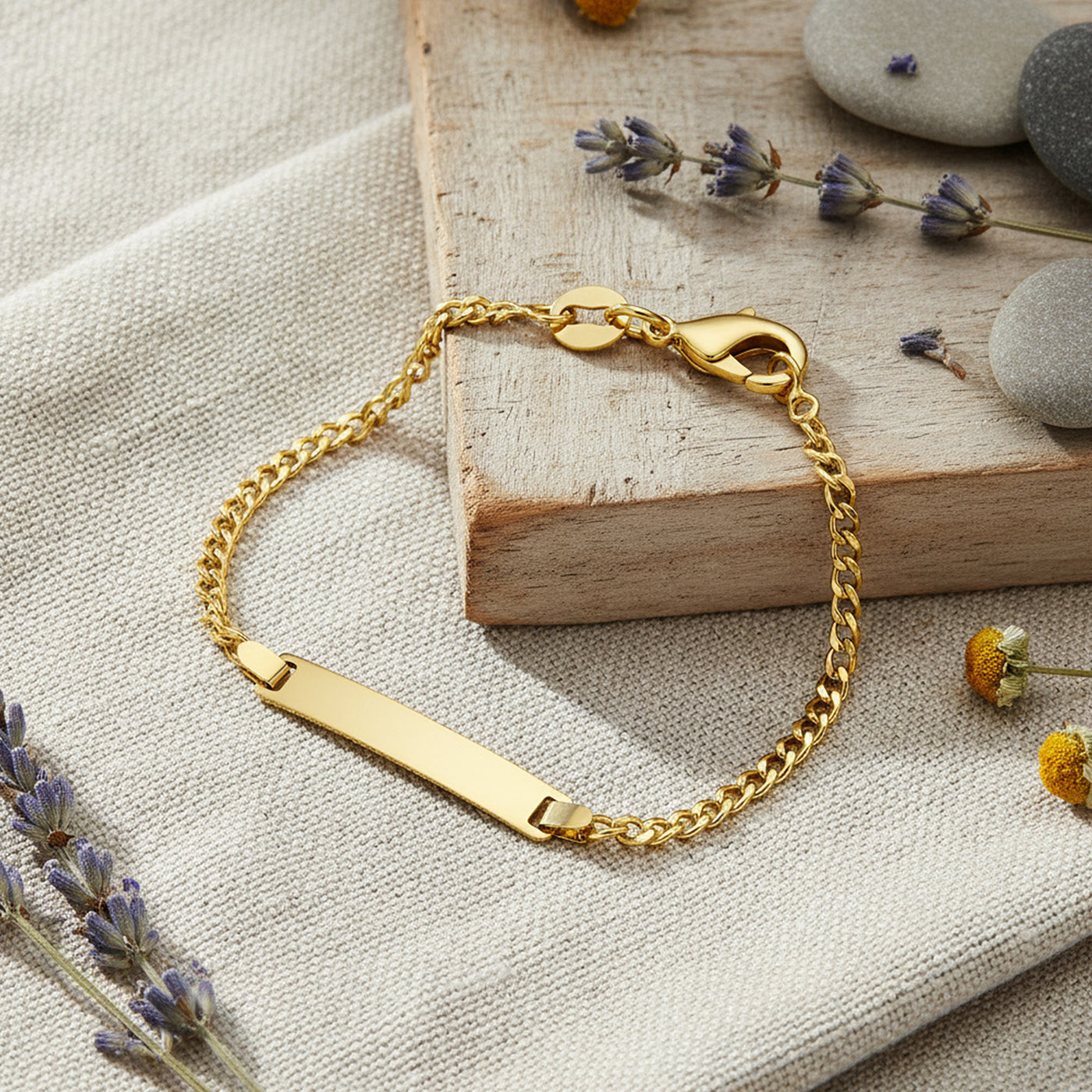 18K Gold Plated Tiny ID Bracelet for Small Wrists 5 Inch