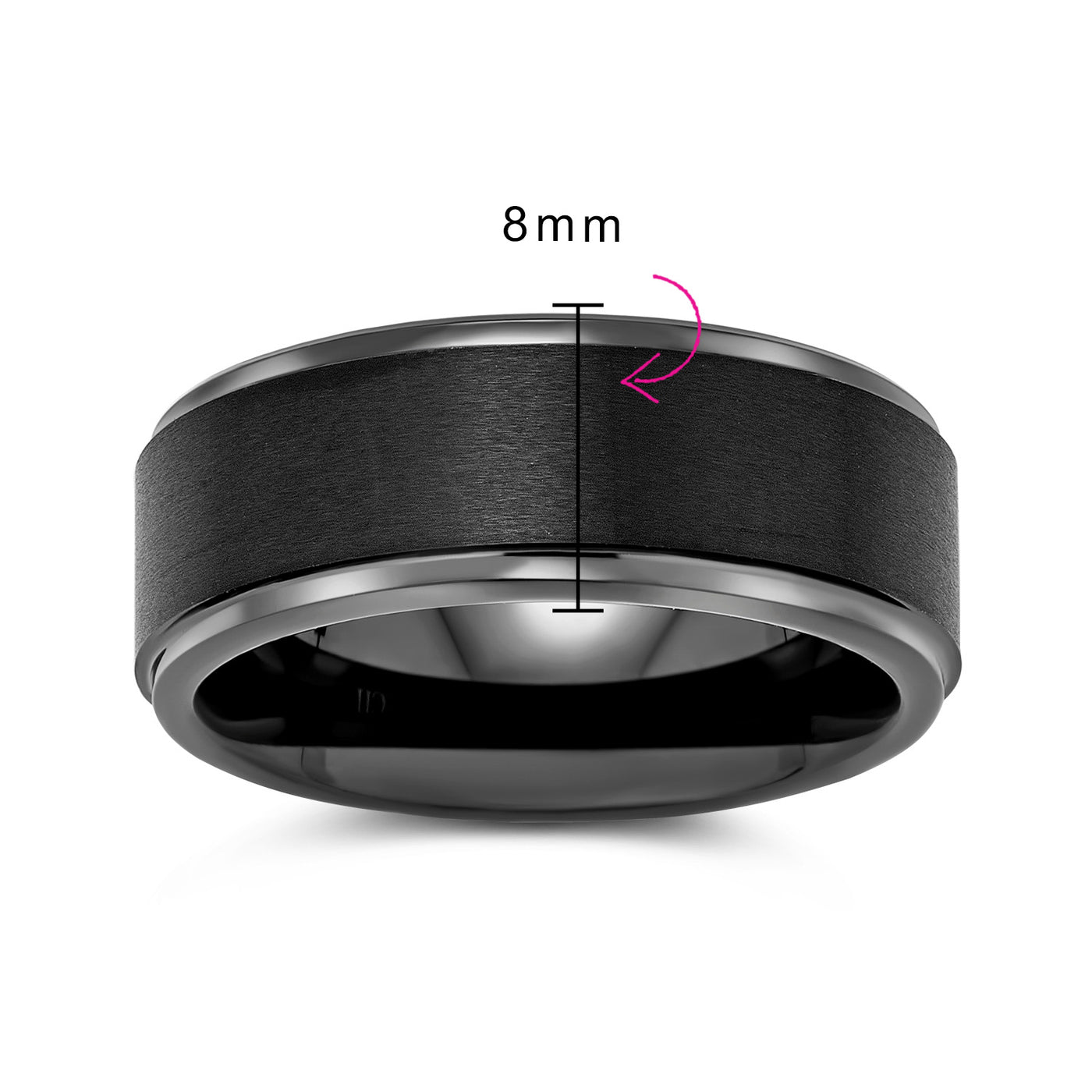Plain Simple Beveled Edge Black Matte Titanium Wedding Band Ring 8MM Comfort Fit