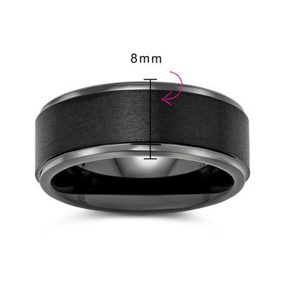 Plain Simple Beveled Edge Black Matte Titanium Wedding Band Ring 8MM Comfort Fit