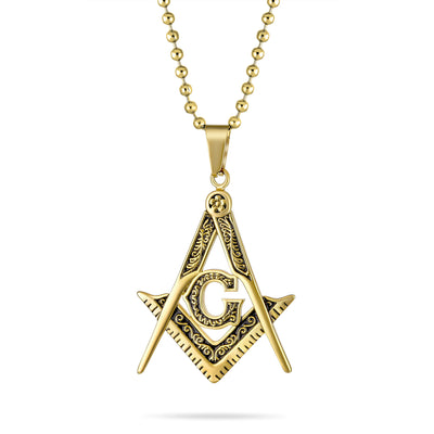 Compass Freemason Masonic Pendant Oxidized Silver Gold Stainless Steel ...