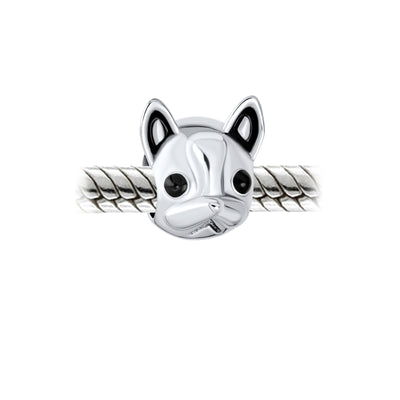 Frenchie French Bulldog Face Dog Pet Charm Bead .925Sterling Silver