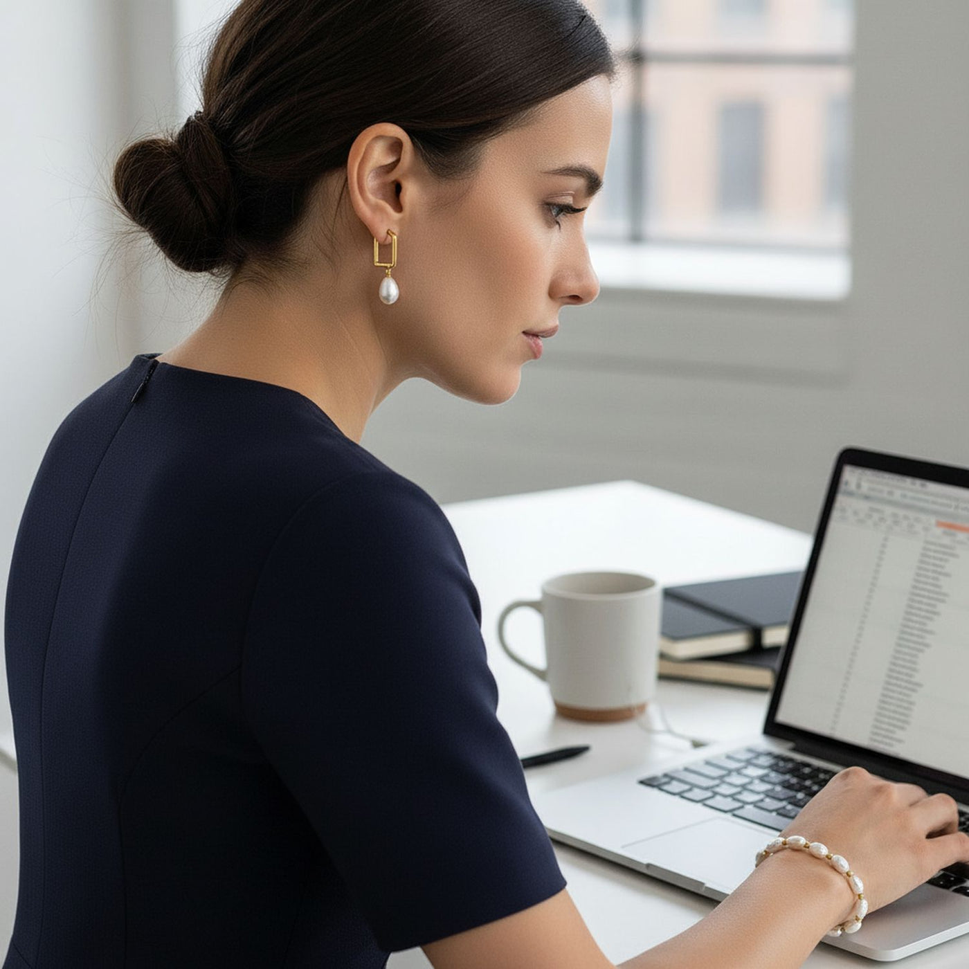 Bridal Baroque Pearl Bracelet & Teardrop Pearl Huggie Earrings Set Gold Plated