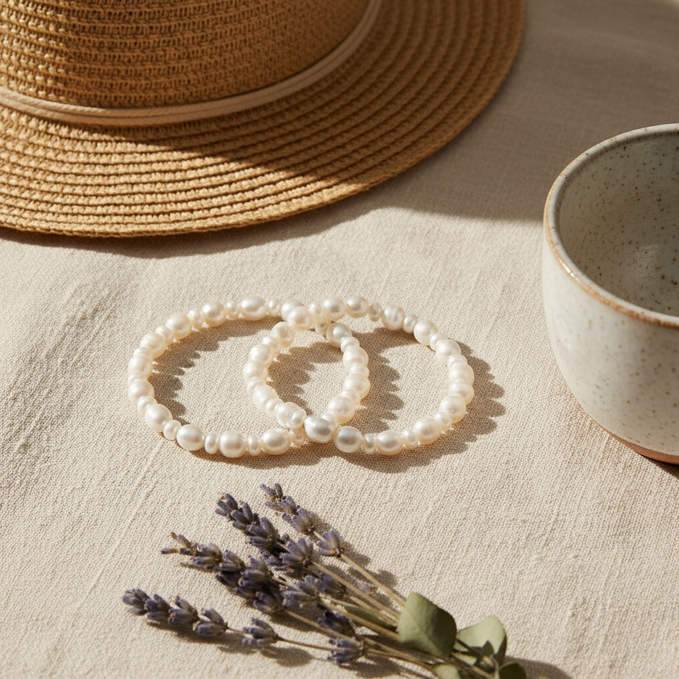 Set of 2 Baroque White Freshwater Pearl Stretch Bracelet Stackable