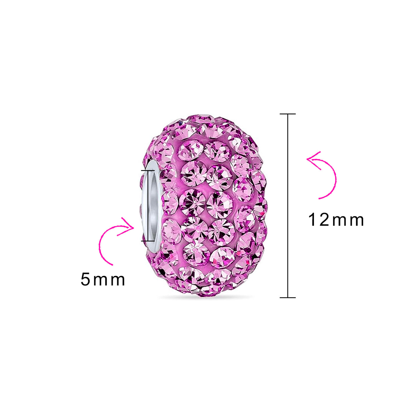 Set of 3 Pink Ribbon Breast Cancer Survivor CZ Glass Crystal Spacer Charm Bead
