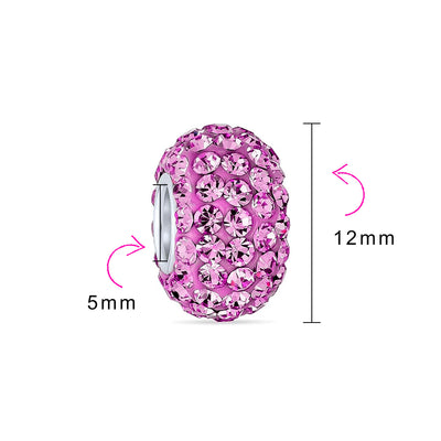 Set of 2 I Love You Princess Heart & Solid Pink Crystal Bead Charm Silver