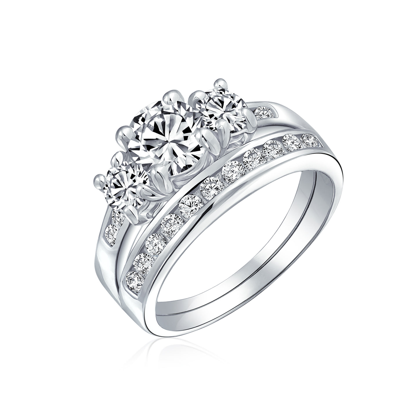 3CT Solitaire 3 Stone CZ Engagement Wedding Ring .925 Sterling Silver