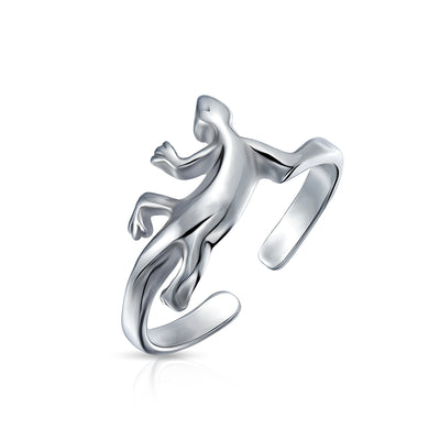 Set of 2 Lucky Elephant & Gecko Lizard Toe Ring Midi Mid Finger Sterling Silver
