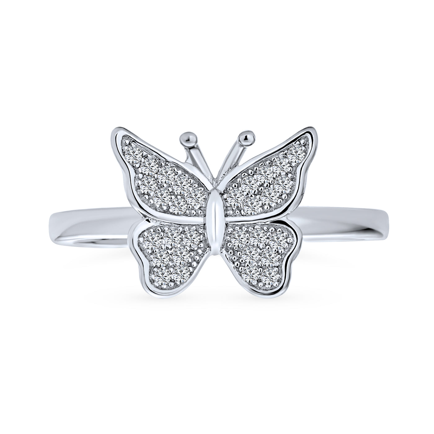Garden Insect .925 Sterling Silver Micro CZ Nature Butterfly Ring Band