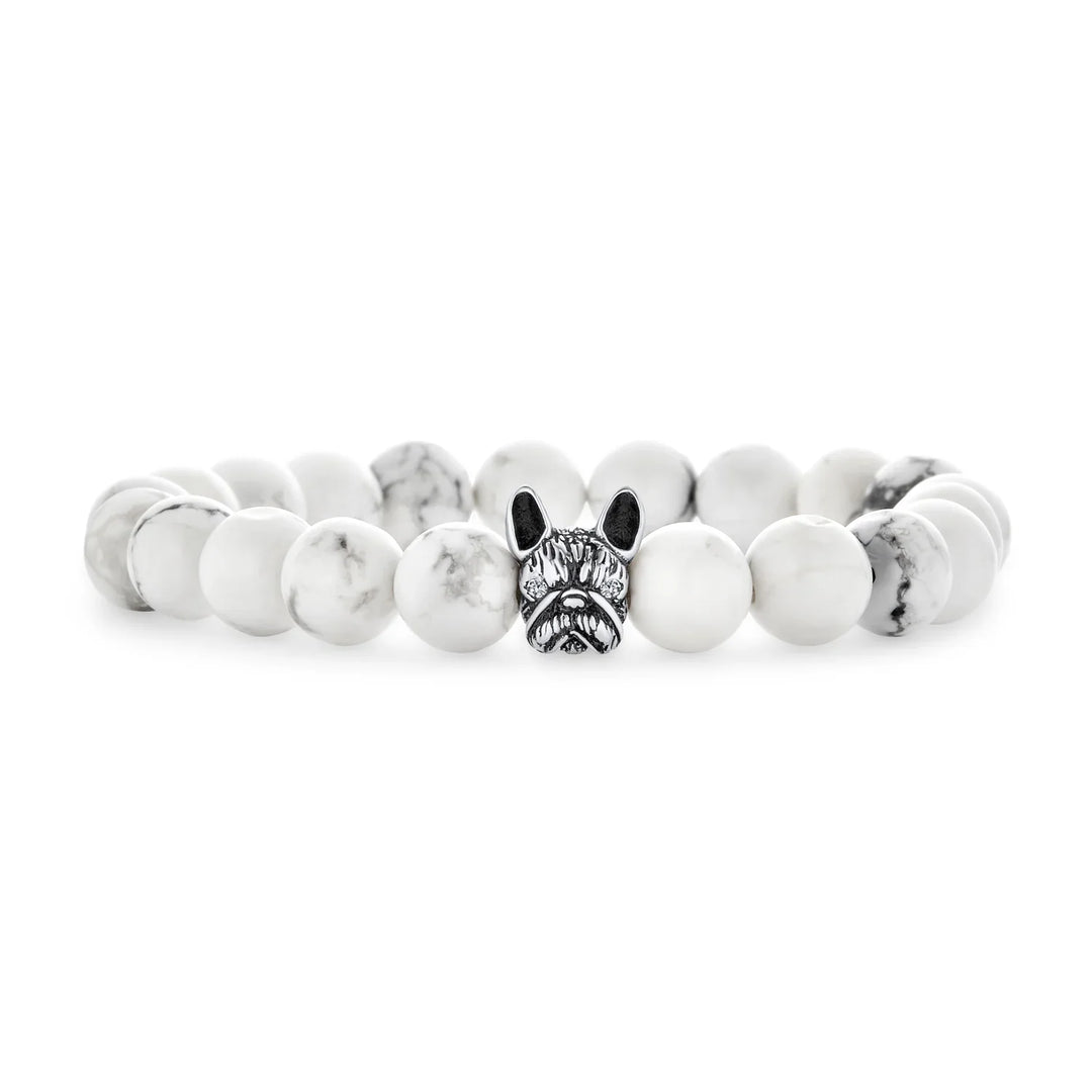 Pet Charm Frenchie Dog Gemstone Howlite Bead Stretch Bracelet