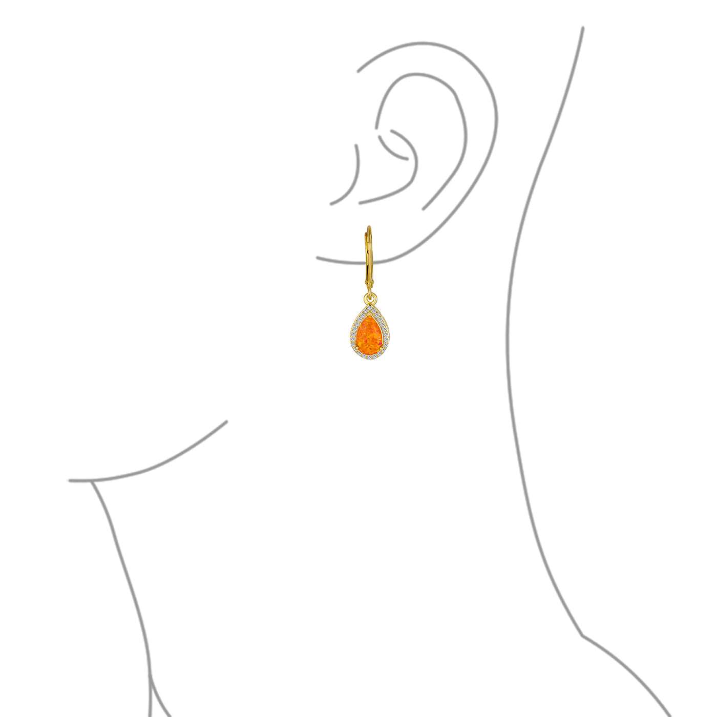 Orange Opal Halo Pave CZ Round Drop Earrings Gold Plated .925 Silver