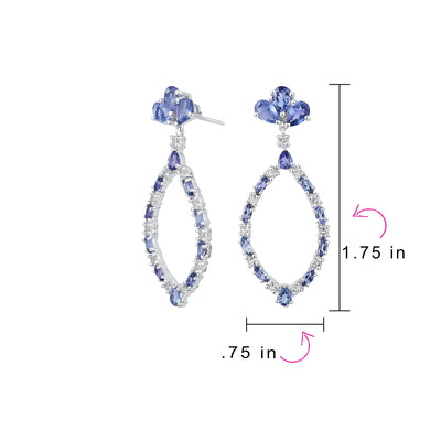Large Open Leaf Purple Tanzanite White Topaz Chandelier Earrings Sterling Silver