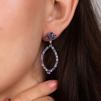 Large Open Leaf Purple Tanzanite White Topaz Chandelier Earrings Sterling Silver