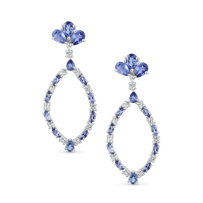Large Open Leaf Purple Tanzanite White Topaz Chandelier Earrings Sterling Silver