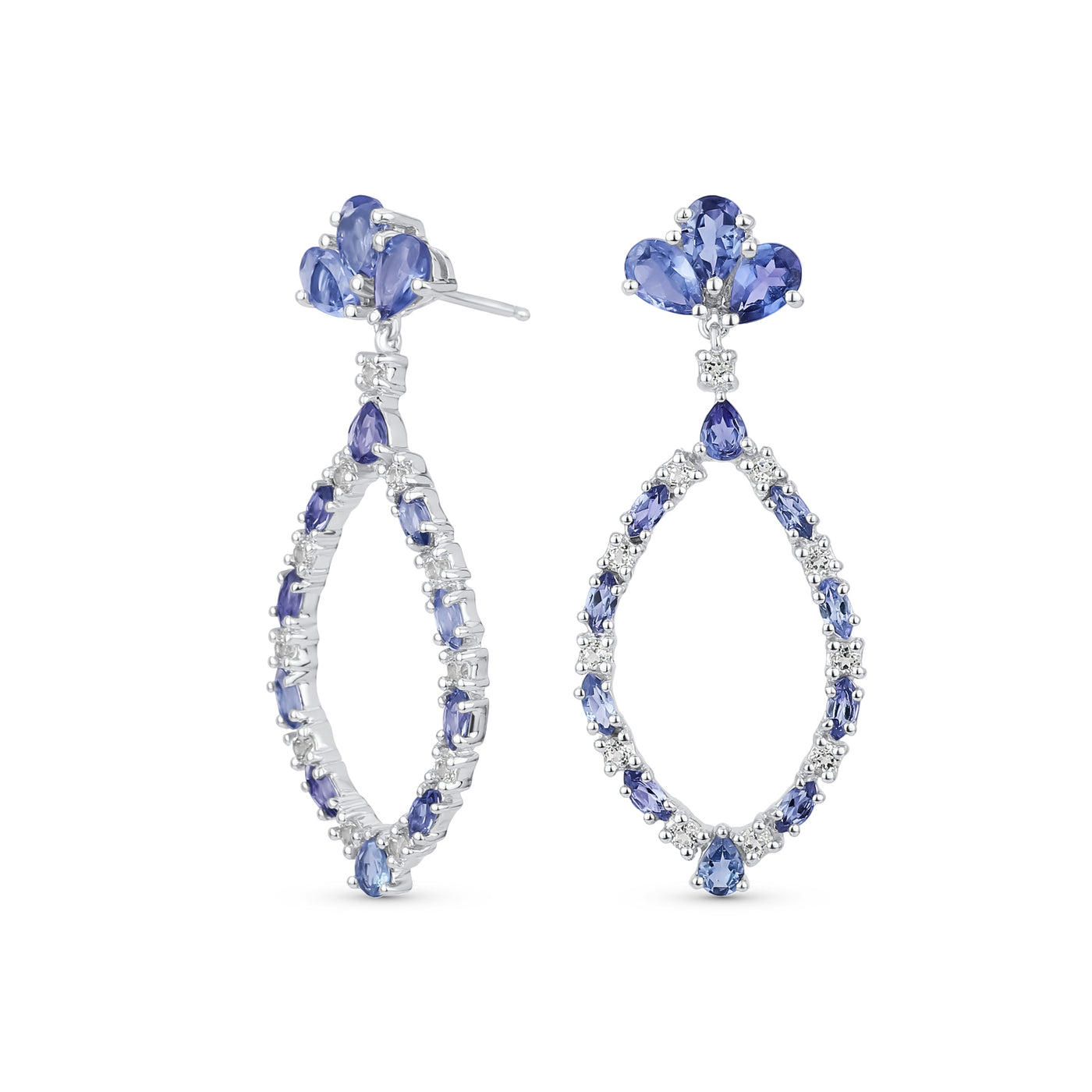 Large Open Leaf Purple Tanzanite White Topaz Chandelier Earrings Sterling Silver
